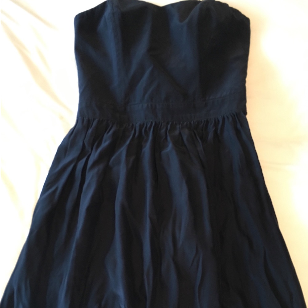 Strapless silk navy dress